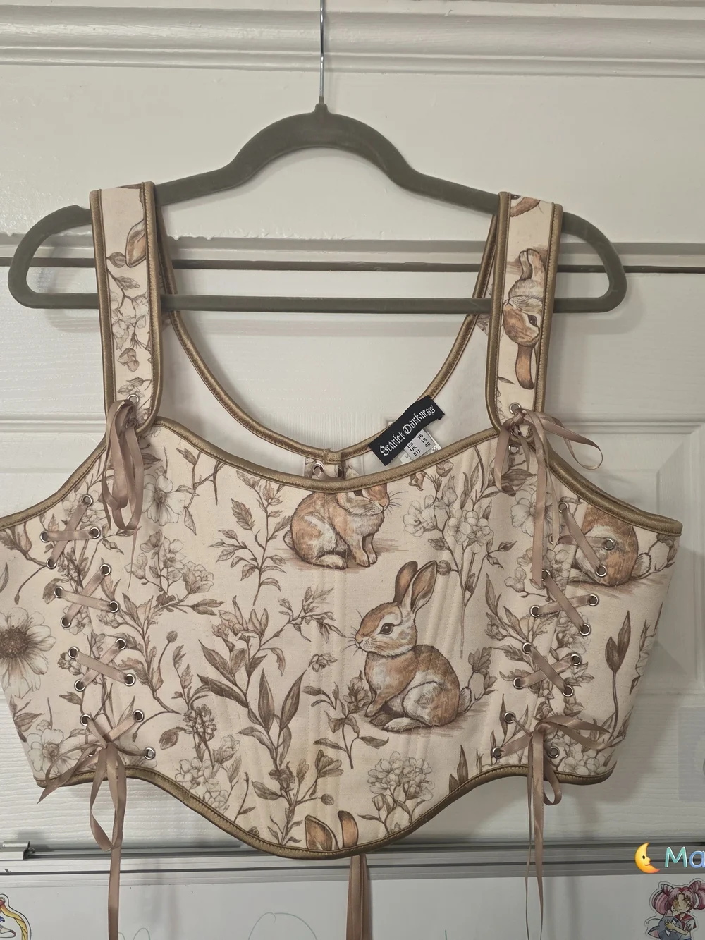 Scarlet Darkness Women's Cream Floral Bunny Corset Top - Picture 4 of 6